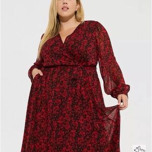 Torrid Red and Black Long Sleeve Dress